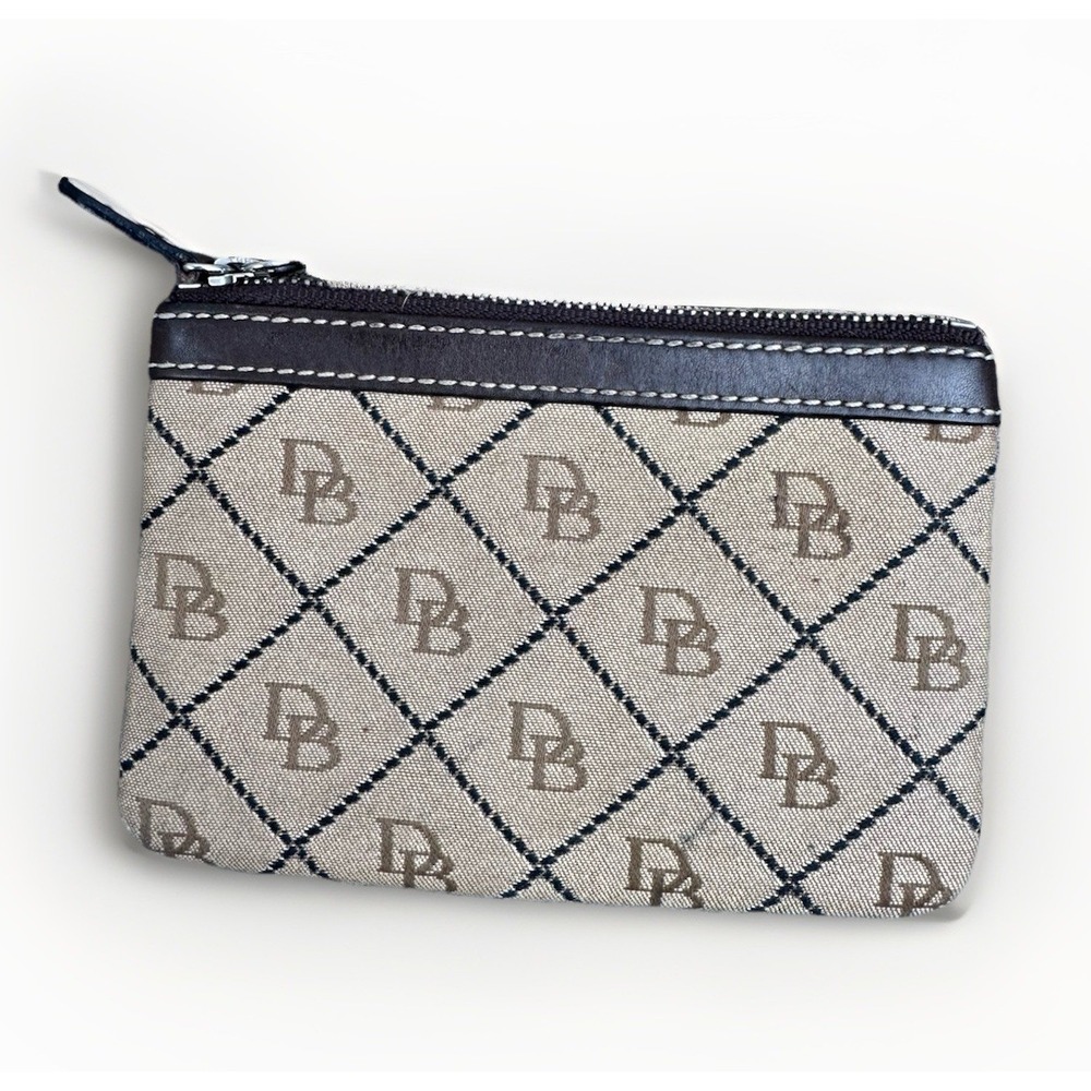 DOONEY BOURKE Leather & DB Signature Canvas Sm Zip Pouch Red Lining Vtg Preowned